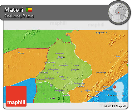 Physical 3D Map of Materi, political outside