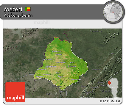 Satellite 3D Map of Materi, darken, semi-desaturated