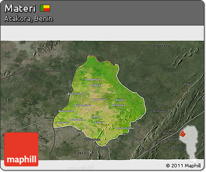 Satellite 3D Map of Materi, darken, semi-desaturated