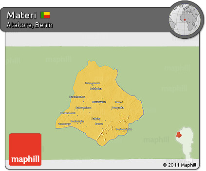 Savanna Style 3D Map of Materi, single color outside