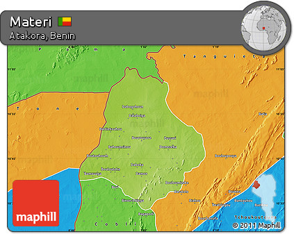 Physical Map of Materi, political outside