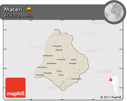 Shaded Relief Map of Materi, cropped outside