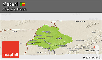 Physical Panoramic Map of Materi, shaded relief outside