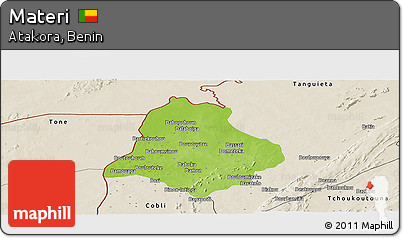Physical Panoramic Map of Materi, shaded relief outside