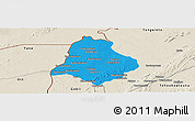 Political Panoramic Map of Materi, shaded relief outside