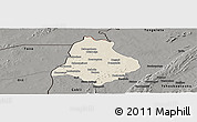 Shaded Relief Panoramic Map of Materi, darken, semi-desaturated