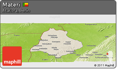 Shaded Relief Panoramic Map of Materi, physical outside