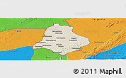 Shaded Relief Panoramic Map of Materi, political outside
