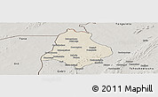 Shaded Relief Panoramic Map of Materi, semi-desaturated