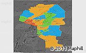 Political Panoramic Map of Atakora, darken, desaturated