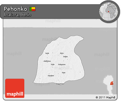 Gray 3D Map of Pehonko, single color outside