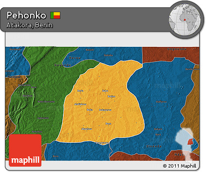 Political 3D Map of Pehonko, darken