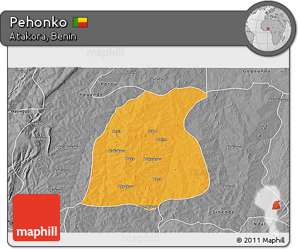 Political 3D Map of Pehonko, desaturated