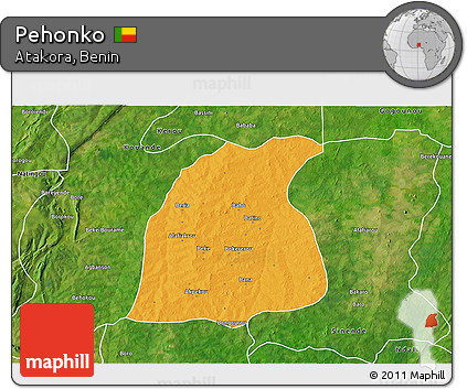 Political 3D Map of Pehonko, satellite outside