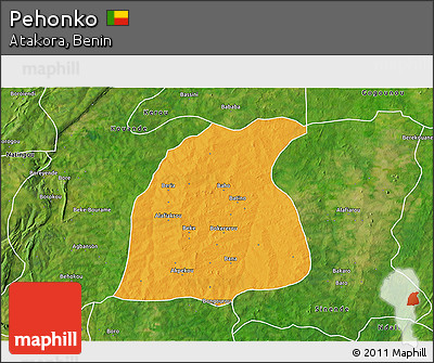 Political 3D Map of Pehonko, satellite outside