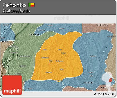 Political 3D Map of Pehonko, semi-desaturated