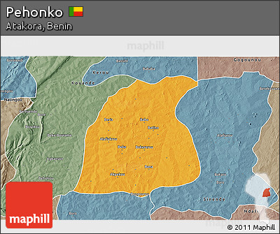 Political 3D Map of Pehonko, semi-desaturated