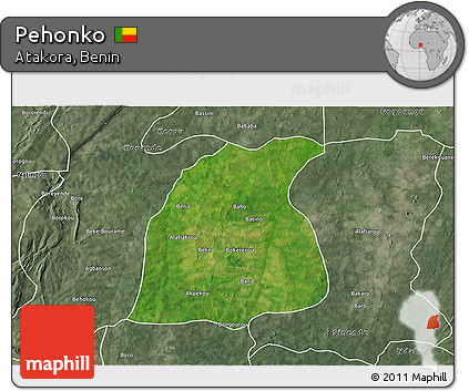 Satellite 3D Map of Pehonko, semi-desaturated