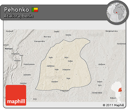 Shaded Relief 3D Map of Pehonko, semi-desaturated