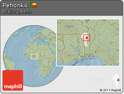 Savanna Style Location Map of Pehonko, highlighted parent region, within the entire country, hill shading