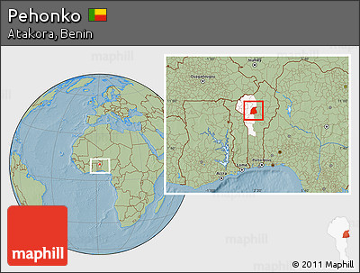Savanna Style Location Map of Pehonko, highlighted parent region, within the entire country, hill shading