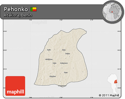 Shaded Relief Map of Pehonko, single color outside