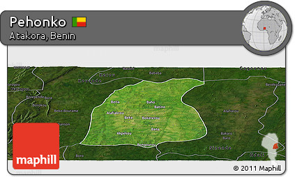 Satellite Panoramic Map of Pehonko, darken