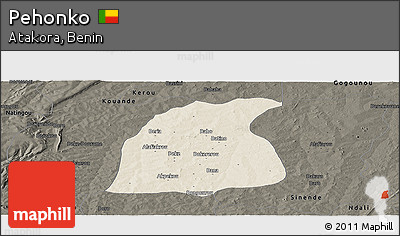 Shaded Relief Panoramic Map of Pehonko, darken