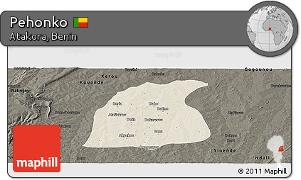 Shaded Relief Panoramic Map of Pehonko, darken