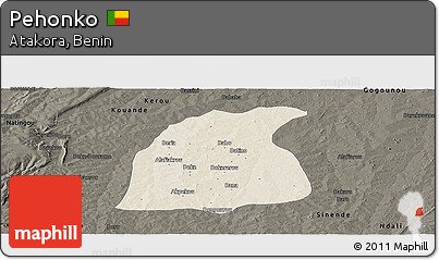 Shaded Relief Panoramic Map of Pehonko, darken