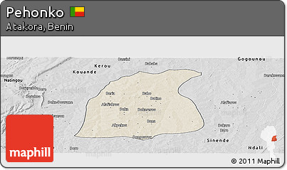 Shaded Relief Panoramic Map of Pehonko, desaturated