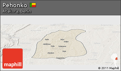 Shaded Relief Panoramic Map of Pehonko, lighten