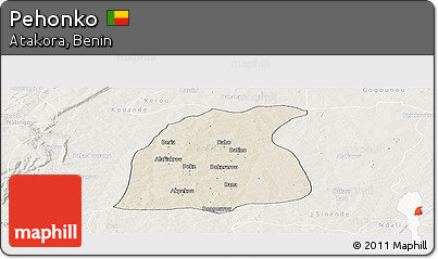 Shaded Relief Panoramic Map of Pehonko, lighten