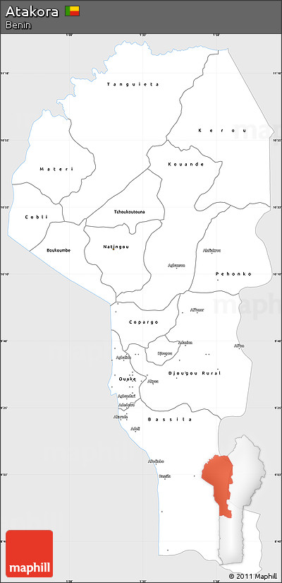 Silver Style Simple Map of Atakora, single color outside
