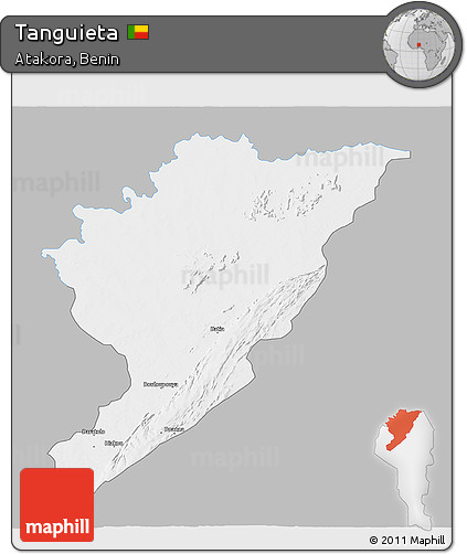 Gray 3D Map of Tanguieta, single color outside
