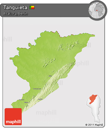 Physical 3D Map of Tanguieta, cropped outside