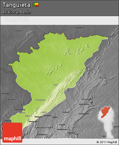 Physical 3D Map of Tanguieta, darken, desaturated