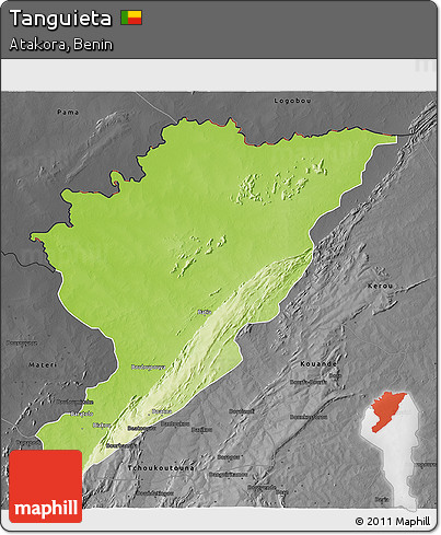 Physical 3D Map of Tanguieta, darken, desaturated