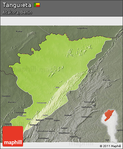 Physical 3D Map of Tanguieta, darken, semi-desaturated