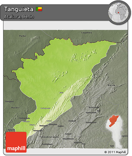 Physical 3D Map of Tanguieta, darken, semi-desaturated