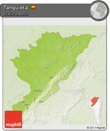 Physical 3D Map of Tanguieta, lighten