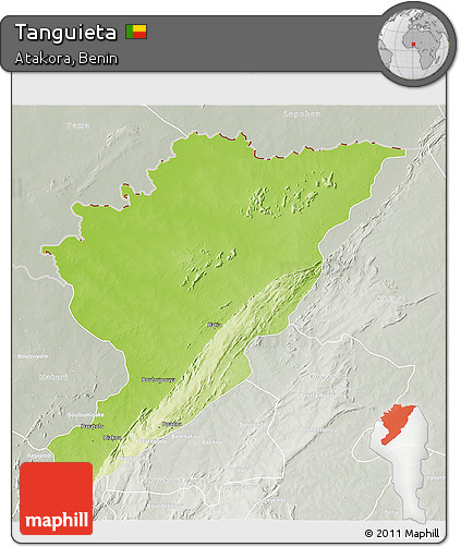 Physical 3D Map of Tanguieta, lighten, semi-desaturated