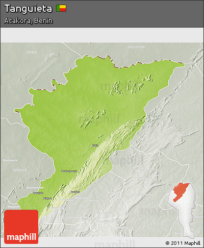 Physical 3D Map of Tanguieta, lighten, semi-desaturated