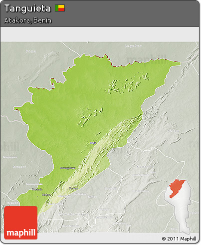 Physical 3D Map of Tanguieta, lighten, semi-desaturated