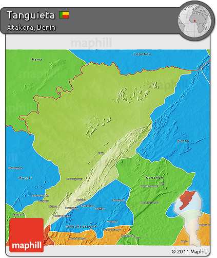 Physical 3D Map of Tanguieta, political outside