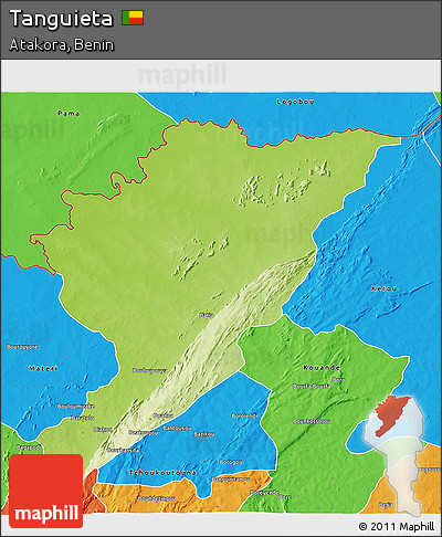 Physical 3D Map of Tanguieta, political outside