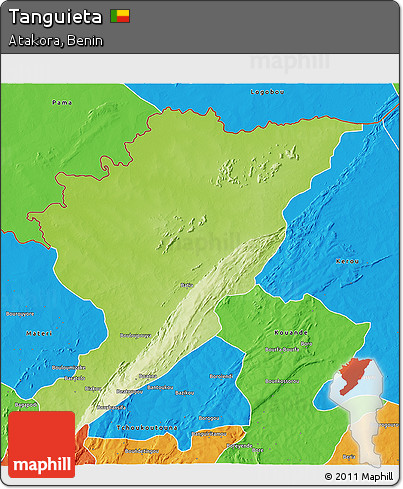 Physical 3D Map of Tanguieta, political outside