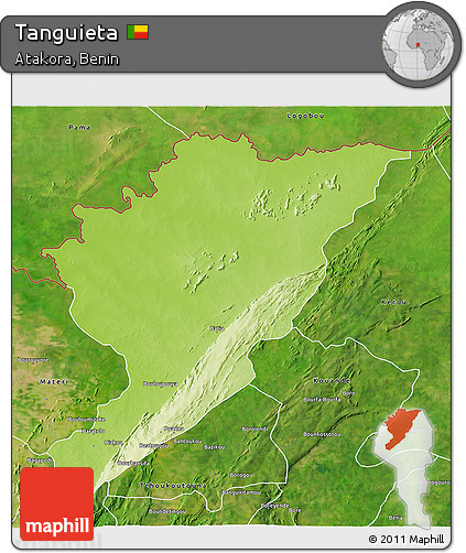 Physical 3D Map of Tanguieta, satellite outside