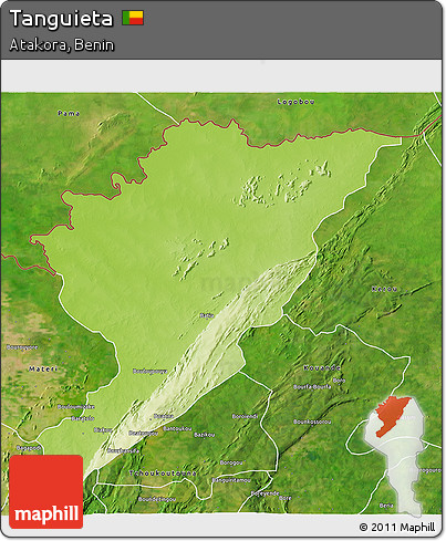 Physical 3D Map of Tanguieta, satellite outside