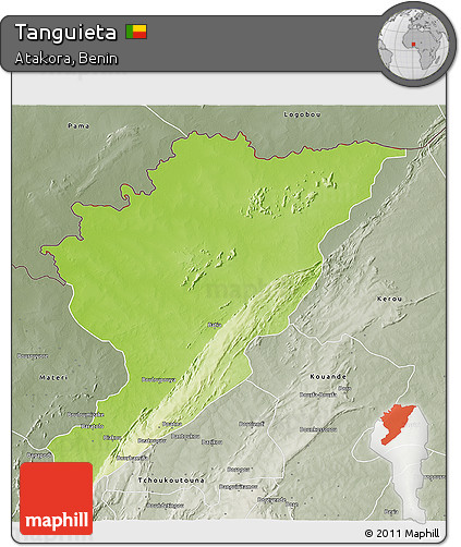 Physical 3D Map of Tanguieta, semi-desaturated